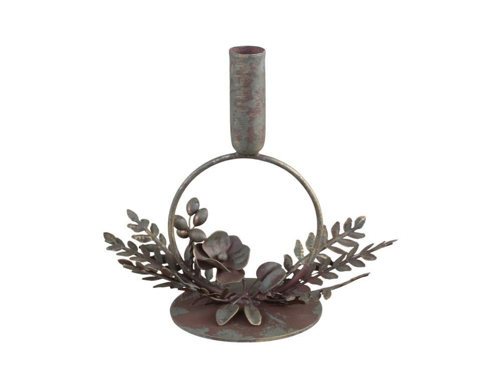 Mosazný antik kovový svícen na úzkou svíčku Leite - 19*12*18cm Chic Antique - LaHome - vintage dekorace