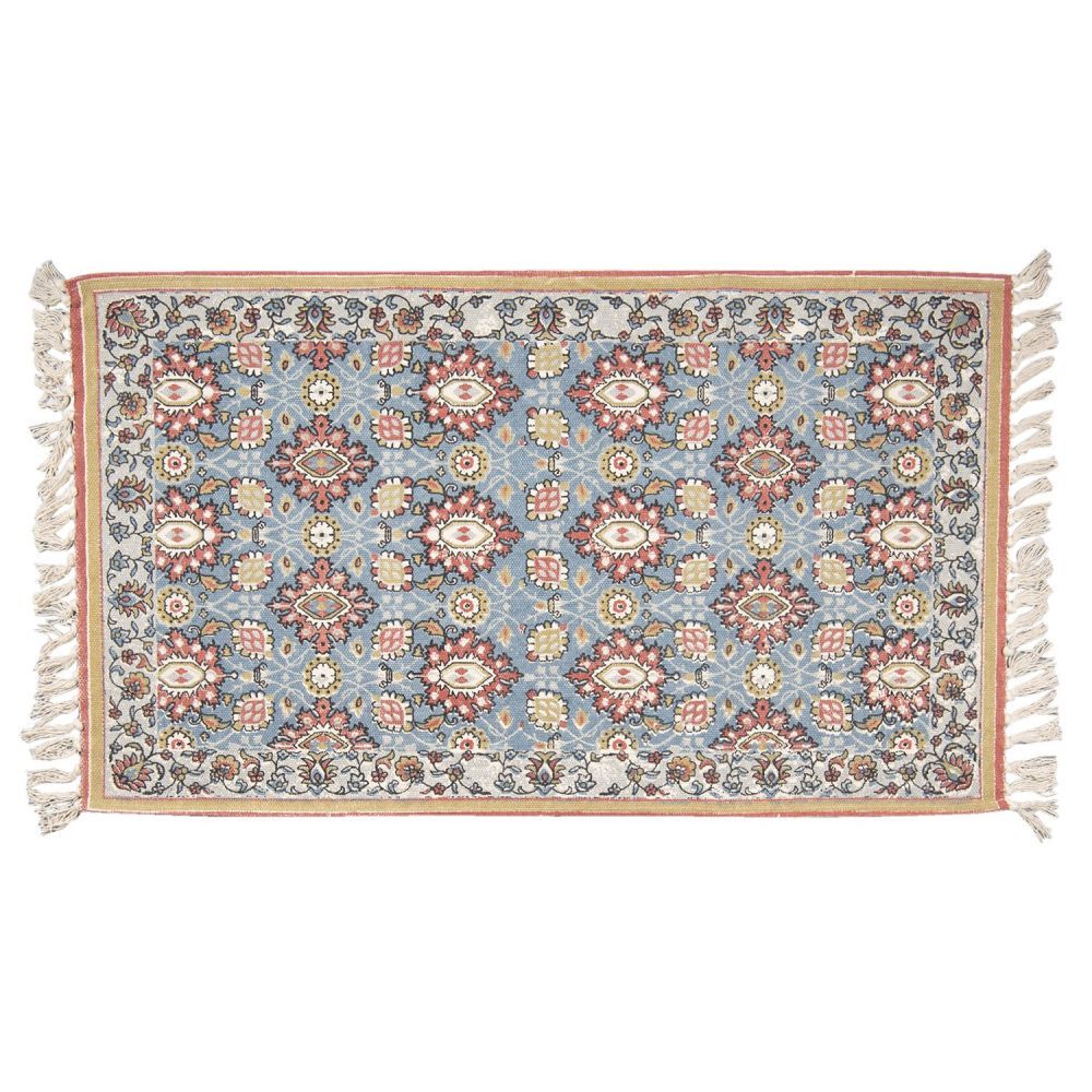 Modrý bavlněný koberec s ornamenty a třásněmi - 140*200 cm Clayre & Eef - LaHome - vintage dekorace