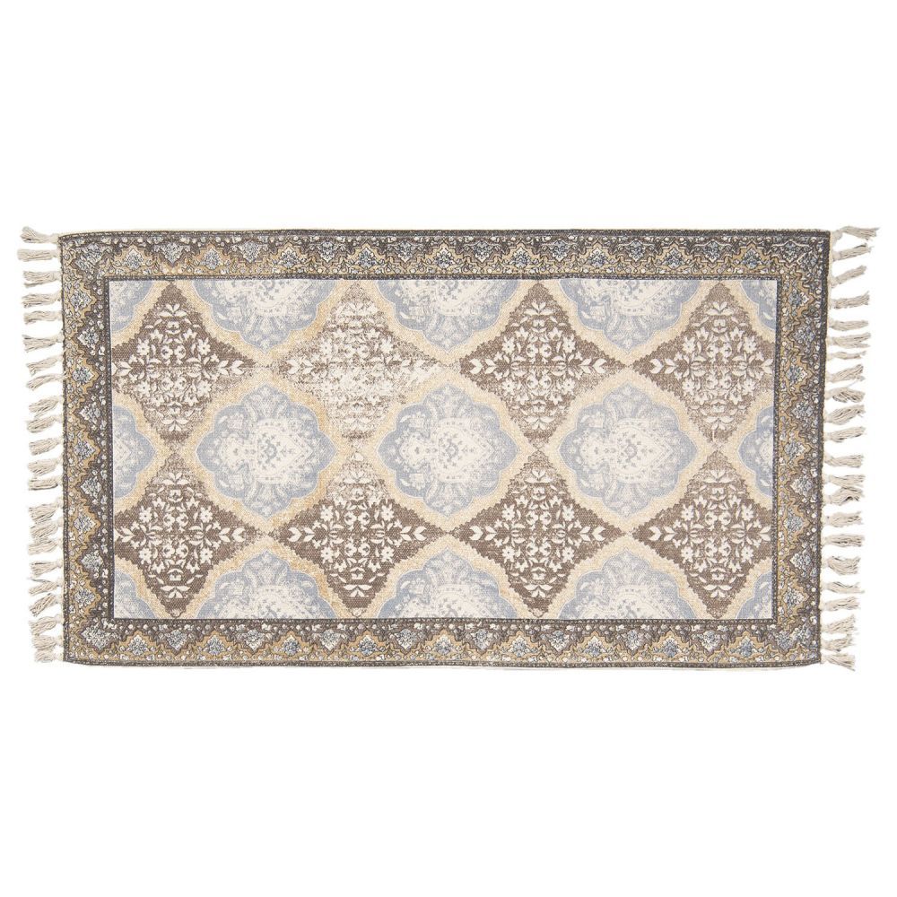 Hnědo-modrý bavlněný koberec s ornamenty a třásněmi- 140*200 cm Clayre & Eef - LaHome - vintage dekorace
