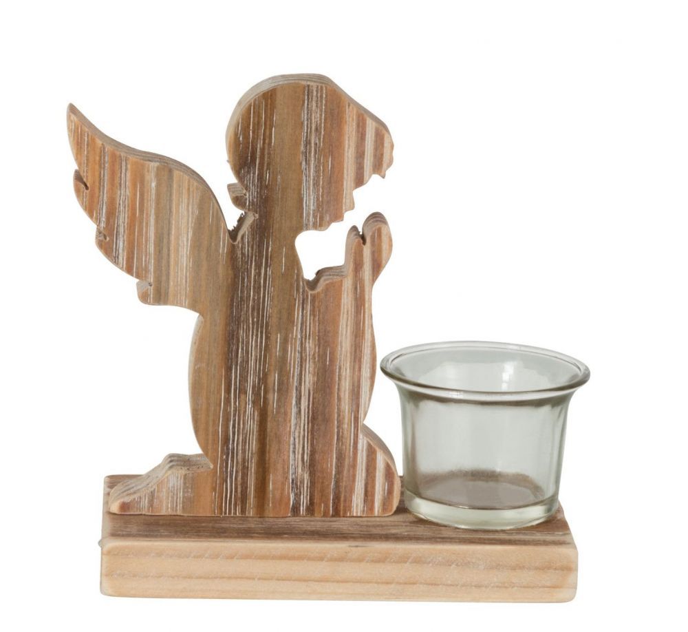Dřevěný svícen andílek na čajovou svíčku - 15*7*15cm J-Line by Jolipa - LaHome - vintage dekorace