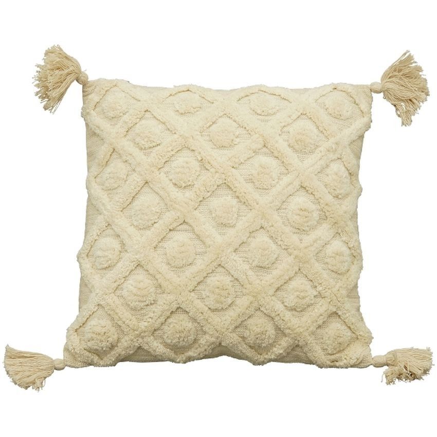 Béžový bavlněný polštář se střapci Kissen - 45*45cm Exner - LaHome - vintage dekorace
