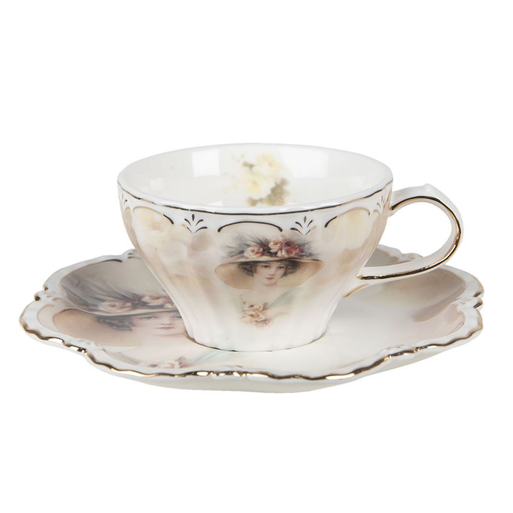 Porcelánový šálek s podšálkem Baronka - 12*10*6 / Ø 17*2 cm / 200 ml Clayre & Eef - LaHome - vintage dekorace