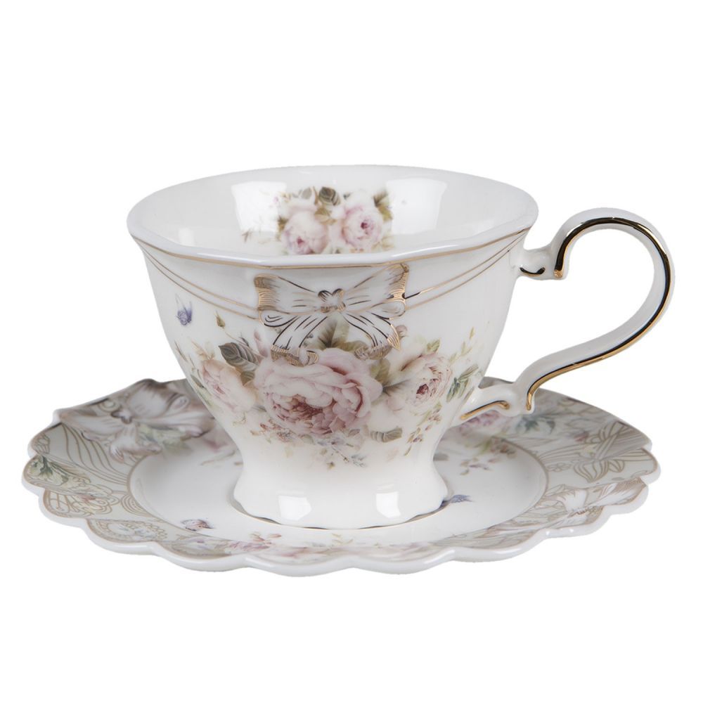 Porcelánový květovaný šálek s podšálkem  - 13*9*7 / Ø 15*2 cm / 220 ml Clayre & Eef - LaHome - vintage dekorace