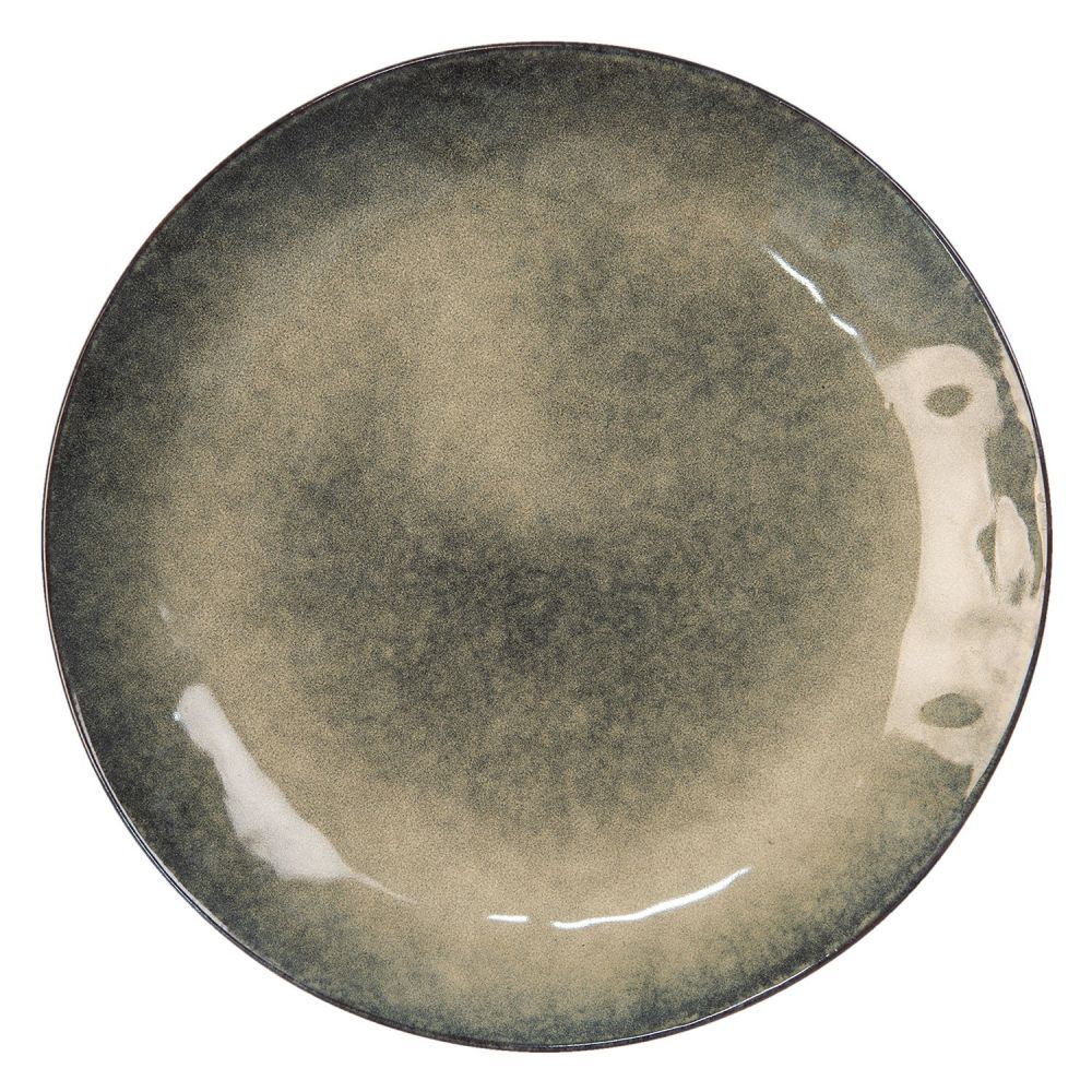 Zeleno-šedý jídelní kameninový talíř - Ø 27*2 cm Clayre & Eef - LaHome - vintage dekorace