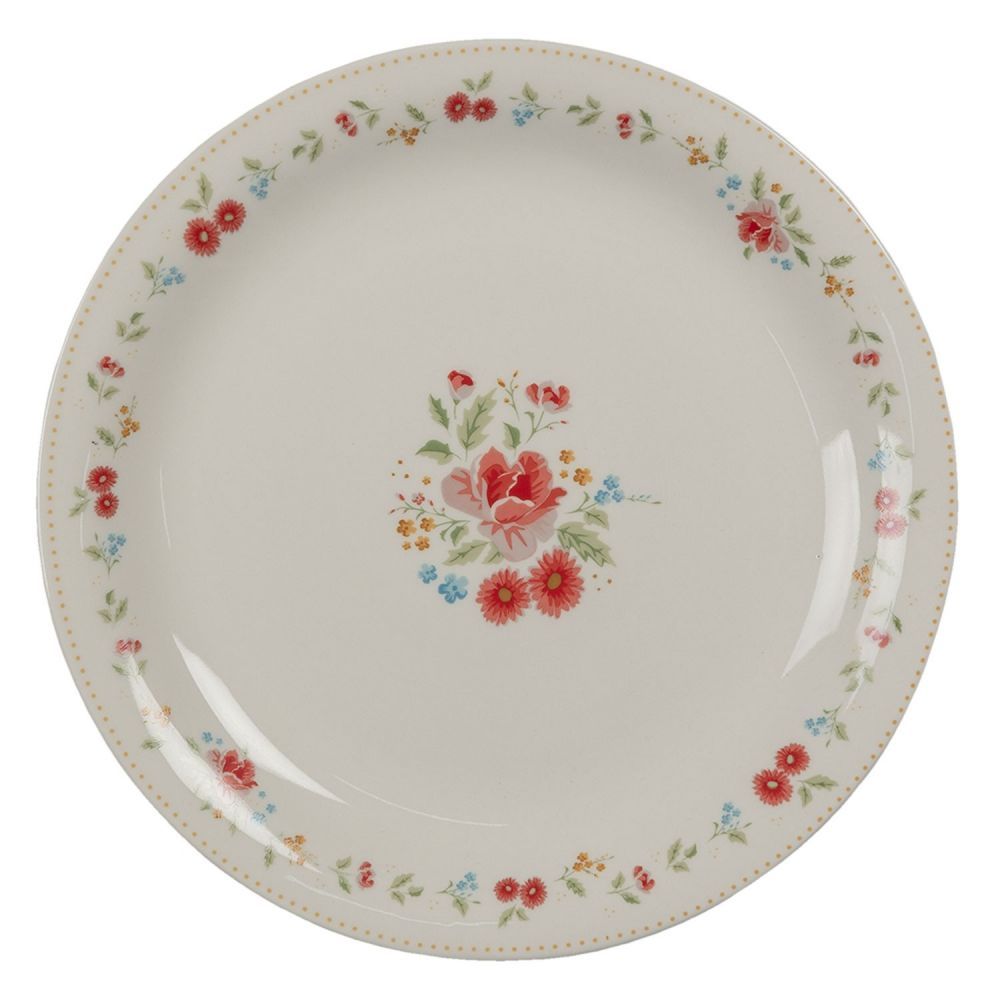 Porcelánový dezertní talíř s květy Little Rose Collection - Ø 20*2 cm Clayre & Eef - LaHome - vintage dekorace