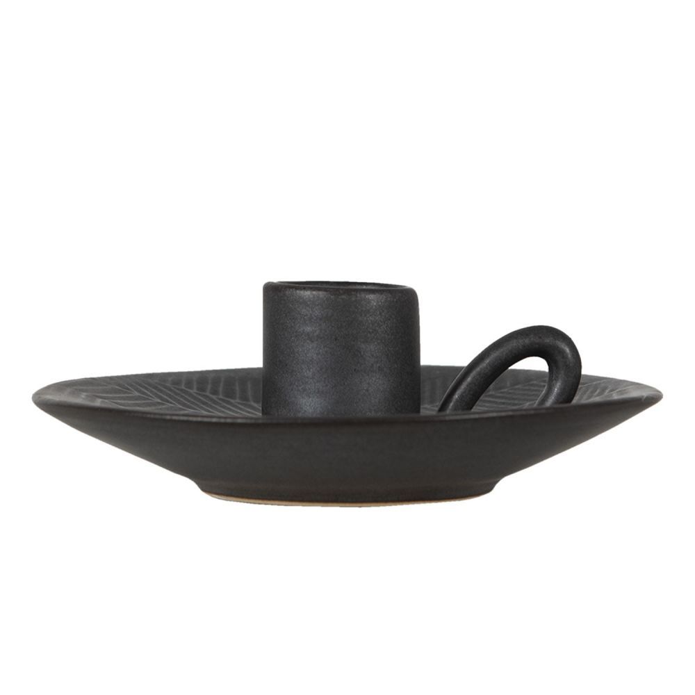 Černý keramický svícen - Ø 13*4 cm Clayre & Eef - LaHome - vintage dekorace