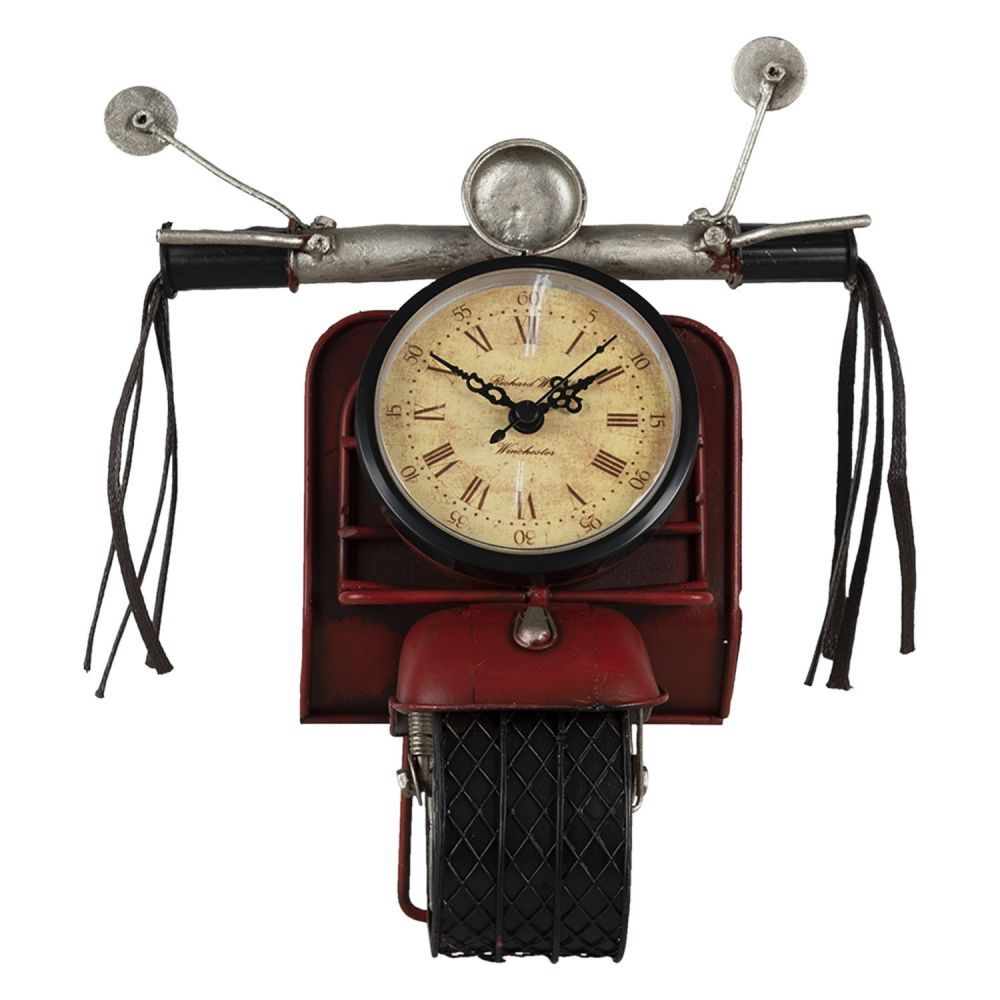 Červené kovové hodiny ve tvaru motorky - 19*12*25 cm Clayre & Eef - LaHome - vintage dekorace