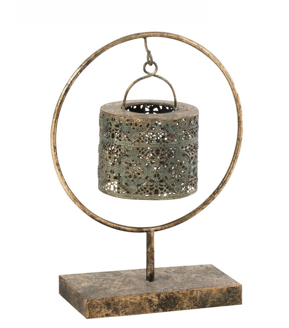 Měděný kovový svícen antik na podstavci Tanty - 25*12*34cm J-Line by Jolipa - LaHome - vintage dekorace