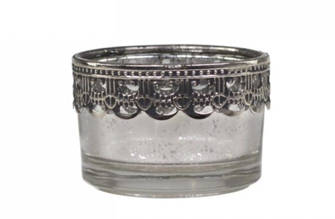 Malý skleněný svícen na čajovou svíčku Silve - Ø 5*3,5 cm Chic Antique - LaHome - vintage dekorace