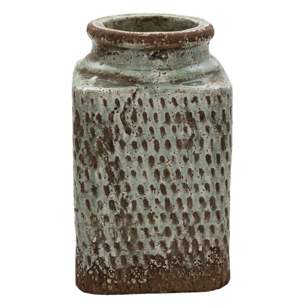 Šedá hranatá váza se vzorem a patinou Nyree - 16*16*27 cm Clayre & Eef - LaHome - vintage dekorace