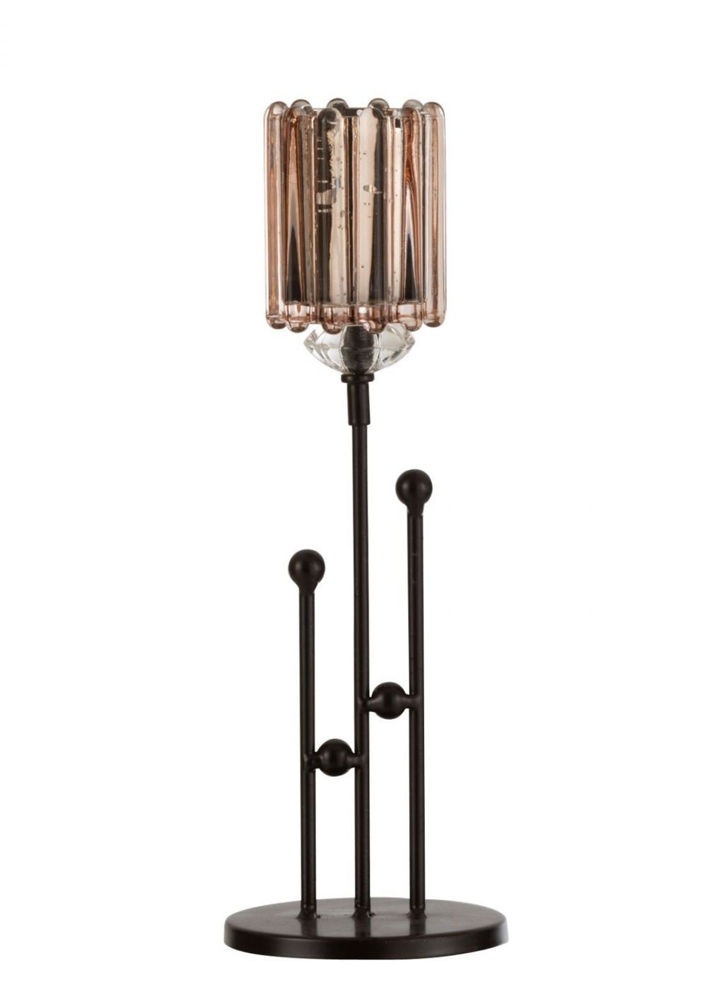 Černý kovový svícen na čajovou svíčku se skleněnou miskou - 10*10*30cm J-Line by Jolipa - LaHome - vintage dekorace