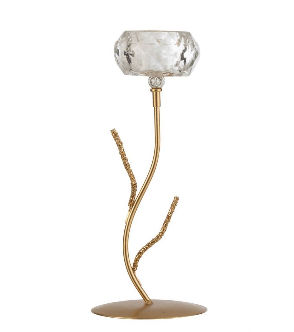 Zlatý kovový svícen na 1 svíčku se skleněným svícnem - 11*11*28cm J-Line by Jolipa - LaHome - vintage dekorace