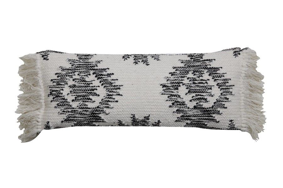 Bílo-černý polštář Rimago s ornamenty a třásněmi - 70*30 cm Light & Living - LaHome - vintage dekorace