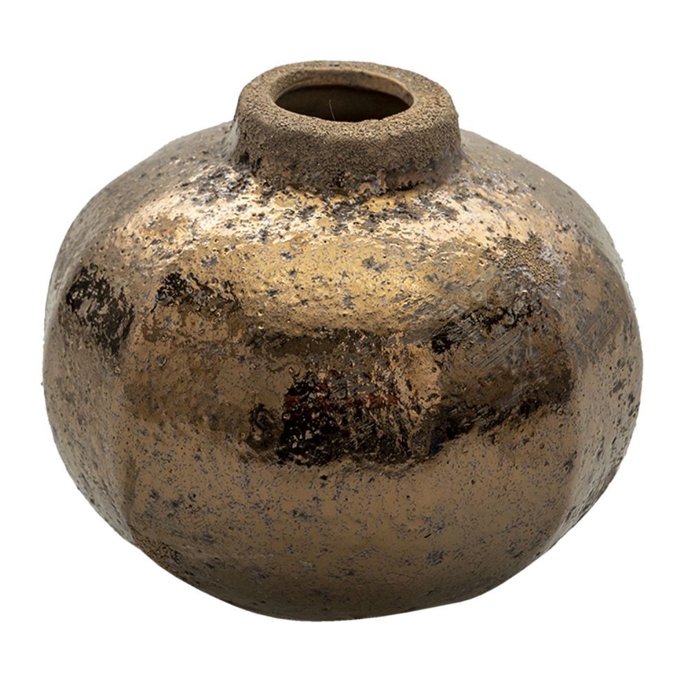 Hnědá keramická váza s bronzovou patinou Leann - Ø 12*10 cm Clayre & Eef - LaHome - vintage dekorace