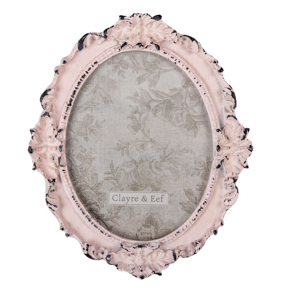 Růžový oválný fotorámeček s úmyslným odřením - 17*2*20 cm / 12*15 cm Clayre & Eef - LaHome - vintage dekorace