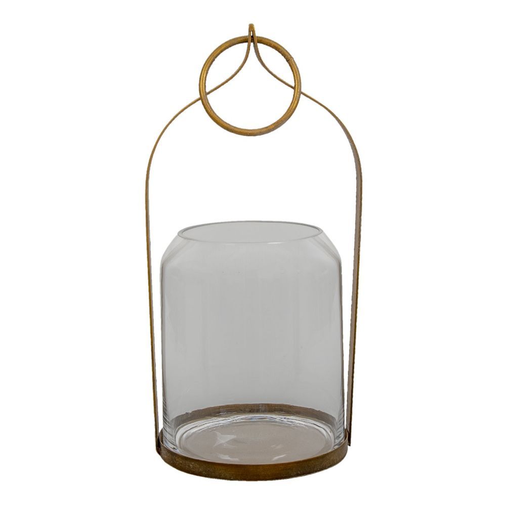 Zlatá dekorační lucerna se skleněným středem - 22*21*43 cm Clayre & Eef - LaHome - vintage dekorace