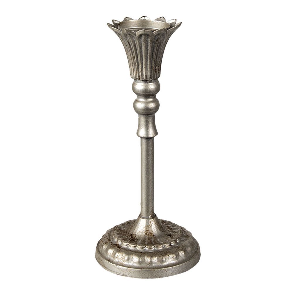 Stříbrný antik kovový svícen - Ø 13*28 cm Clayre & Eef - LaHome - vintage dekorace