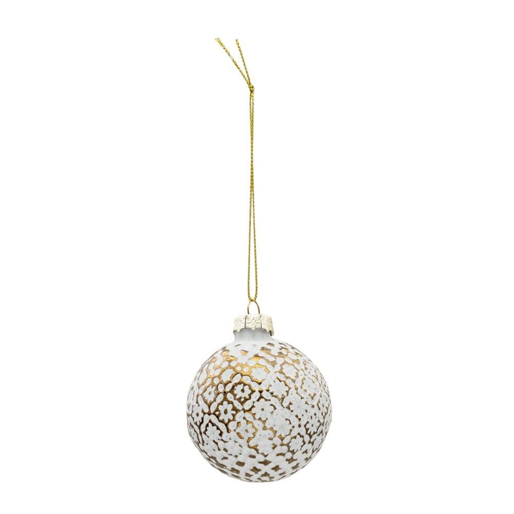 4ks bílo-zlatá vánoční koule s květy - Ø 6cm Clayre & Eef - LaHome - vintage dekorace