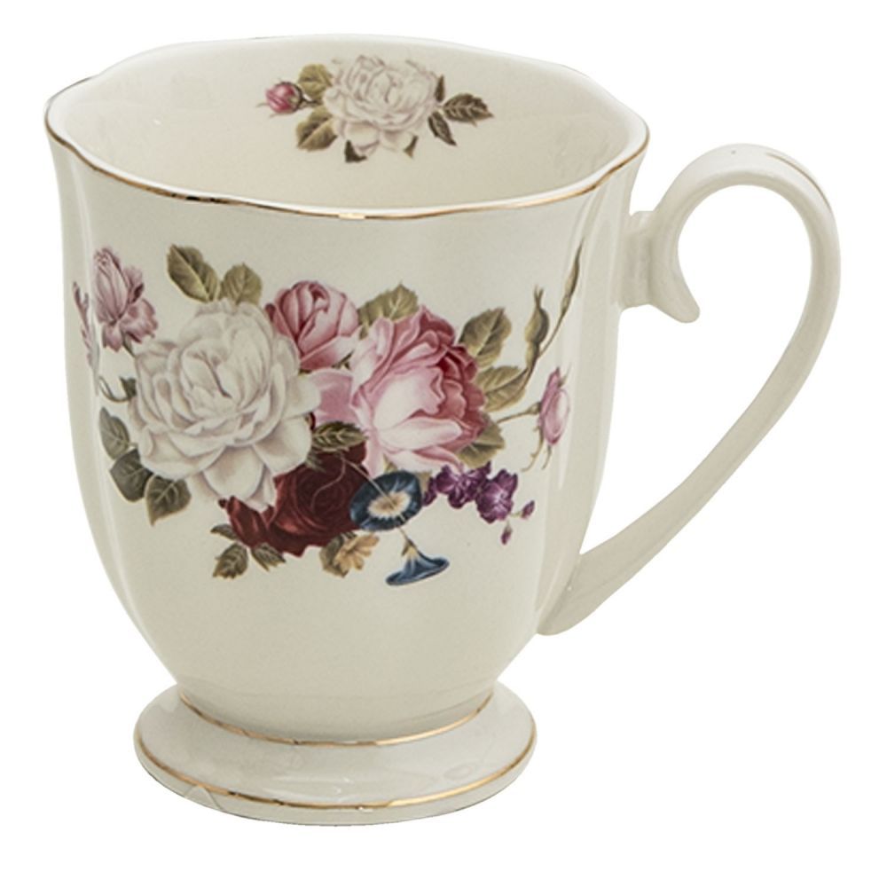 Porcelánový hrnek s květy Flower Sun - 11*8*10 cm / 290 ml Clayre & Eef - LaHome - vintage dekorace