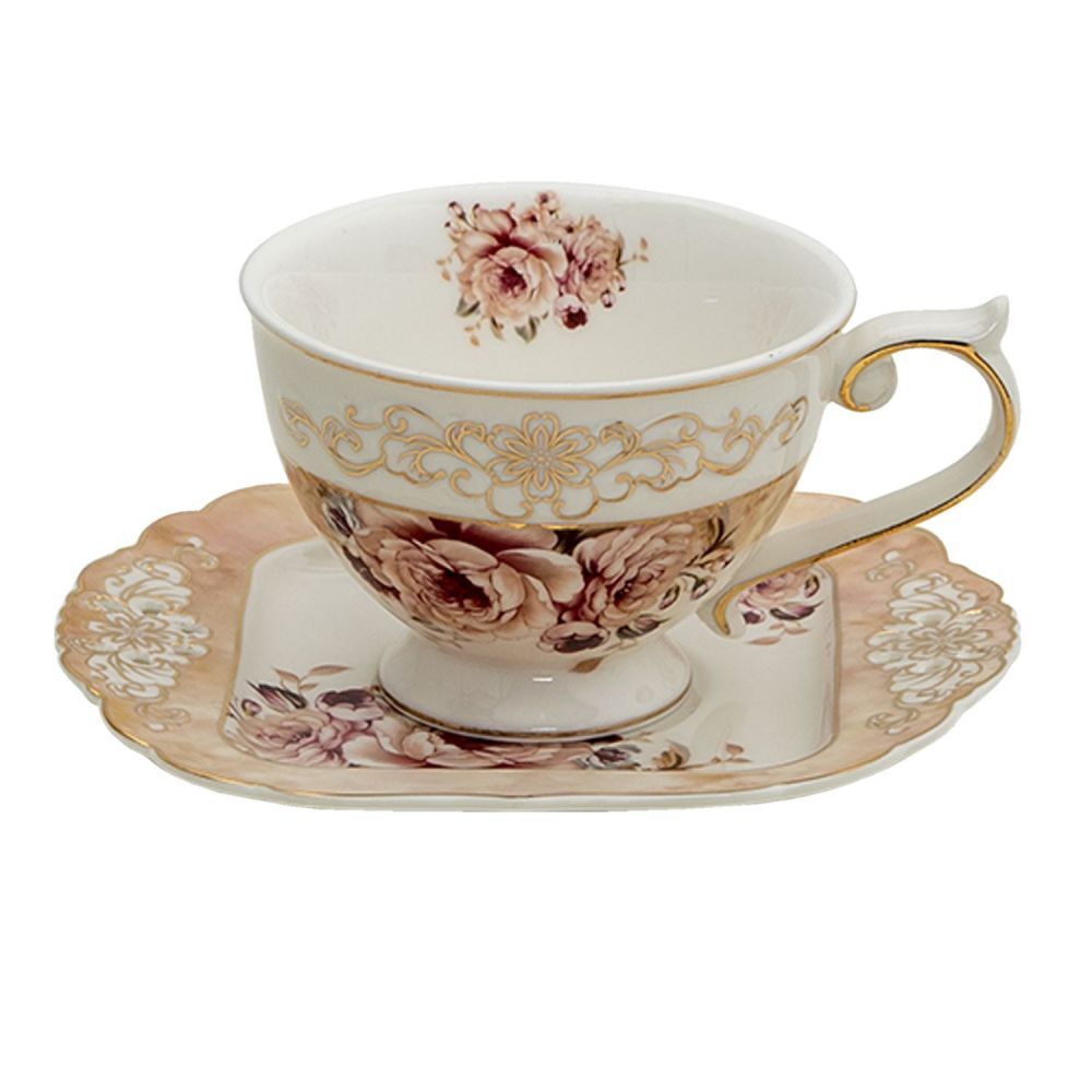 Porcelánový šálek s podšálkem Garden VII - 12*9*7 / 14*15*1 cm / 200 ml Clayre & Eef - LaHome - vintage dekorace