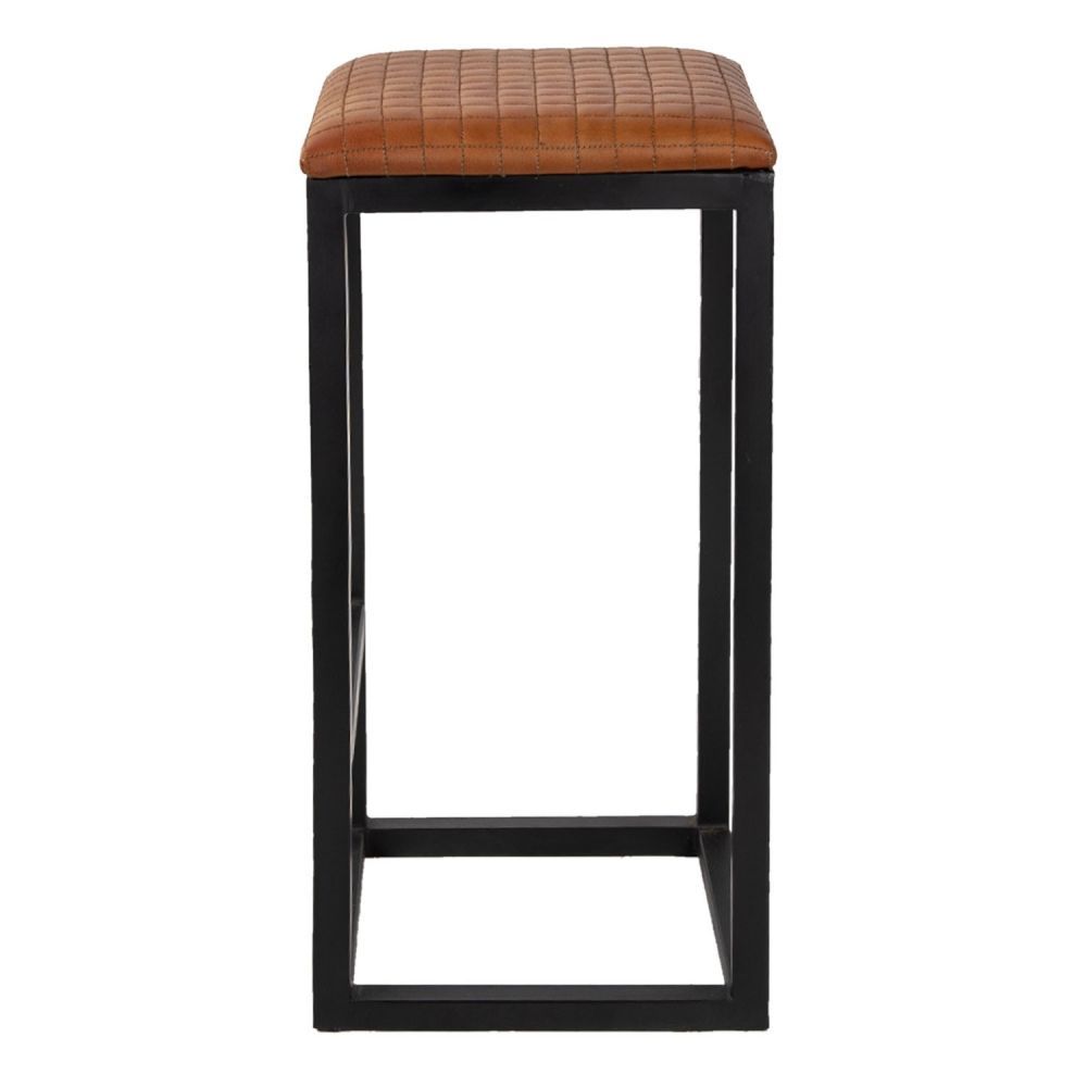 Černá kovová barová stolička s koženým sedákem Mum - 31*31*66 cm Clayre & Eef - LaHome - vintage dekorace