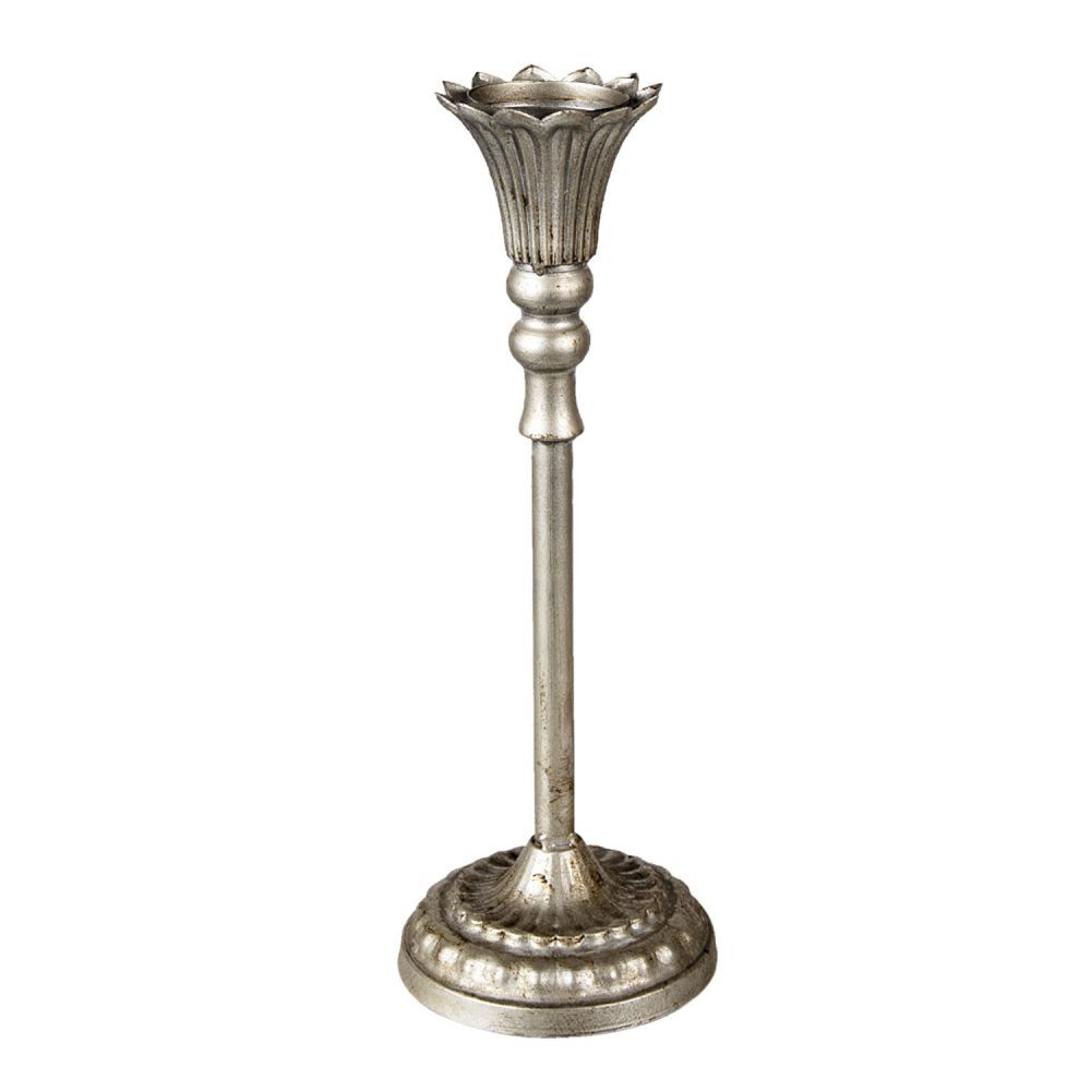 Kovový stříbrný svícen s patinou Joelle- Ø 13*35 cm Clayre & Eef - LaHome - vintage dekorace
