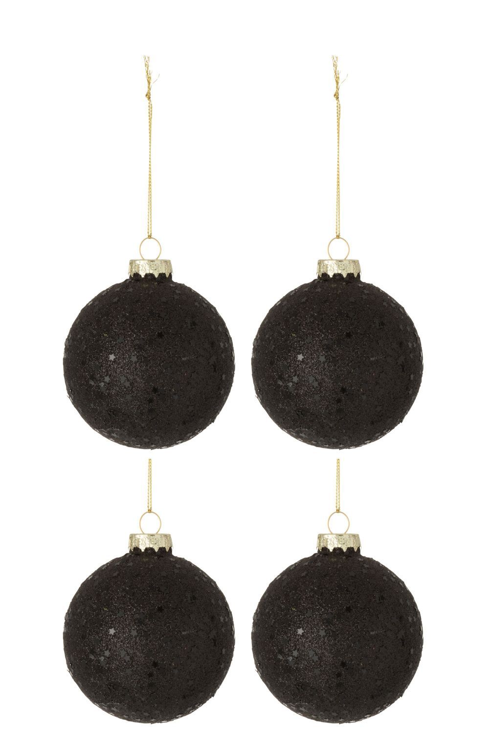 4ks černé vánoční koule  Baubles stars black  – Ø 10cm J-Line by Jolipa - LaHome - vintage dekorace