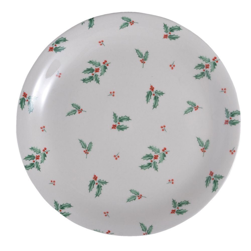 Porcelánový dezertní talíř s cesmínou Holly Christmas - Ø 20 cm Clayre & Eef - LaHome - vintage dekorace