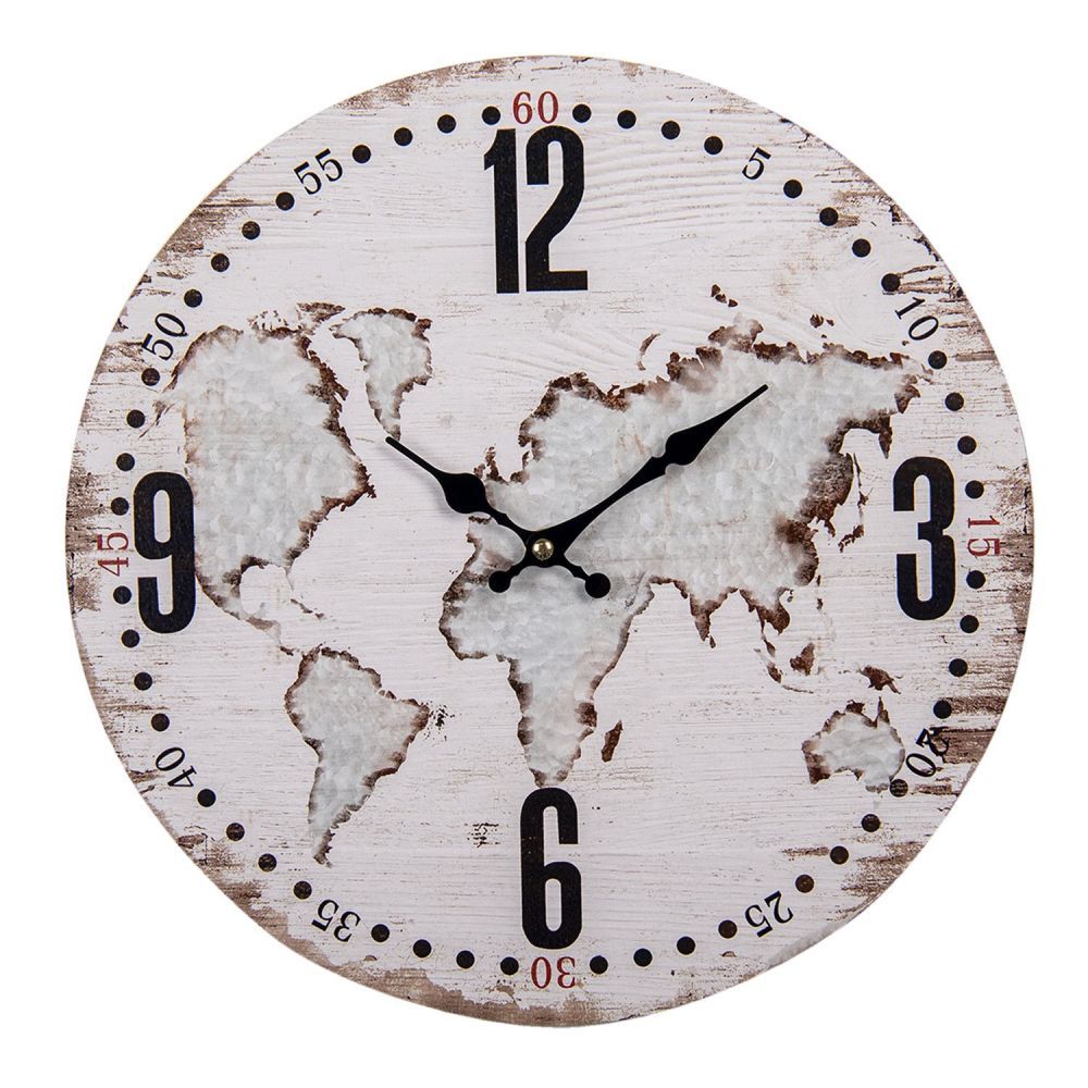 Nástěnné hodiny Gerardo s mapou - Ø 34*1 cm / 1*AA Clayre & Eef - LaHome - vintage dekorace