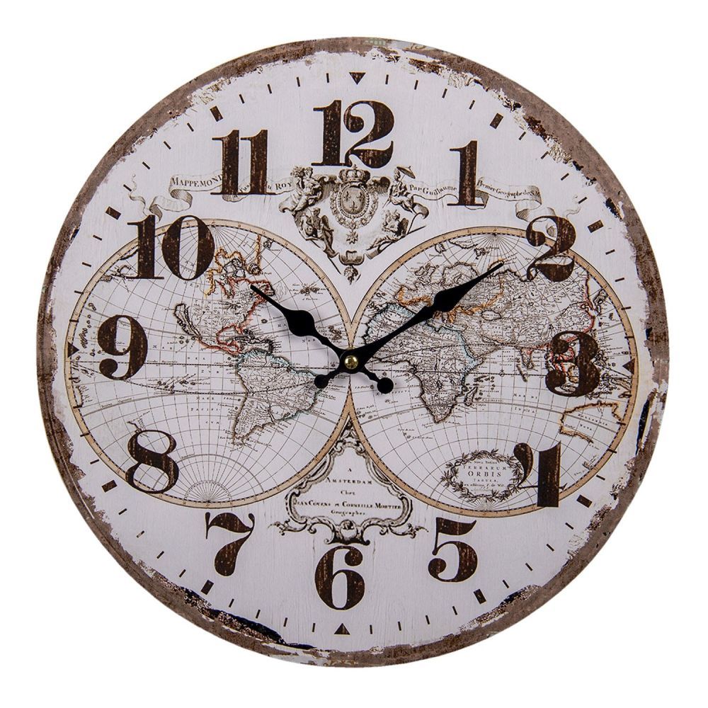 Nástěnné hodiny Amsterdam s mapou - Ø 34*1 cm / 1*AA Clayre & Eef - LaHome - vintage dekorace