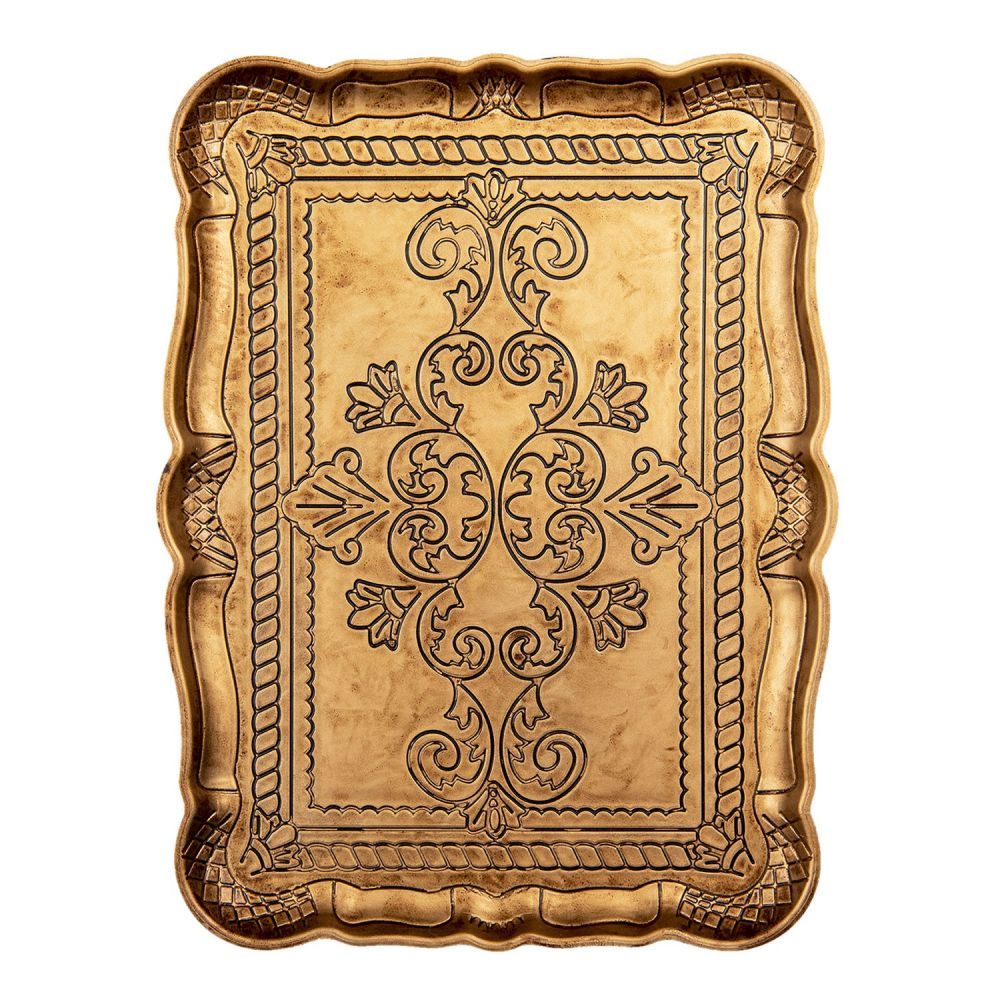 Zlato-hnědý plastový obdélníkový podnos s ornamenty - 31*23*2 cm Clayre & Eef - LaHome - vintage dekorace