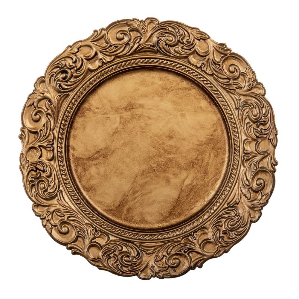Zlatý zdobený plastový dekorativní talíř - Ø 33*2 cm Clayre & Eef - LaHome - vintage dekorace