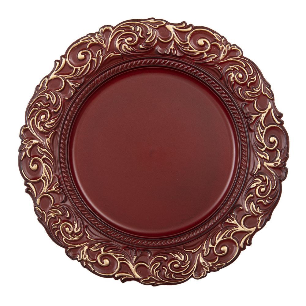 Cihlově červeno zlatý dekorativní plastový talíř - Ø 33*2 cm Clayre & Eef - LaHome - vintage dekorace