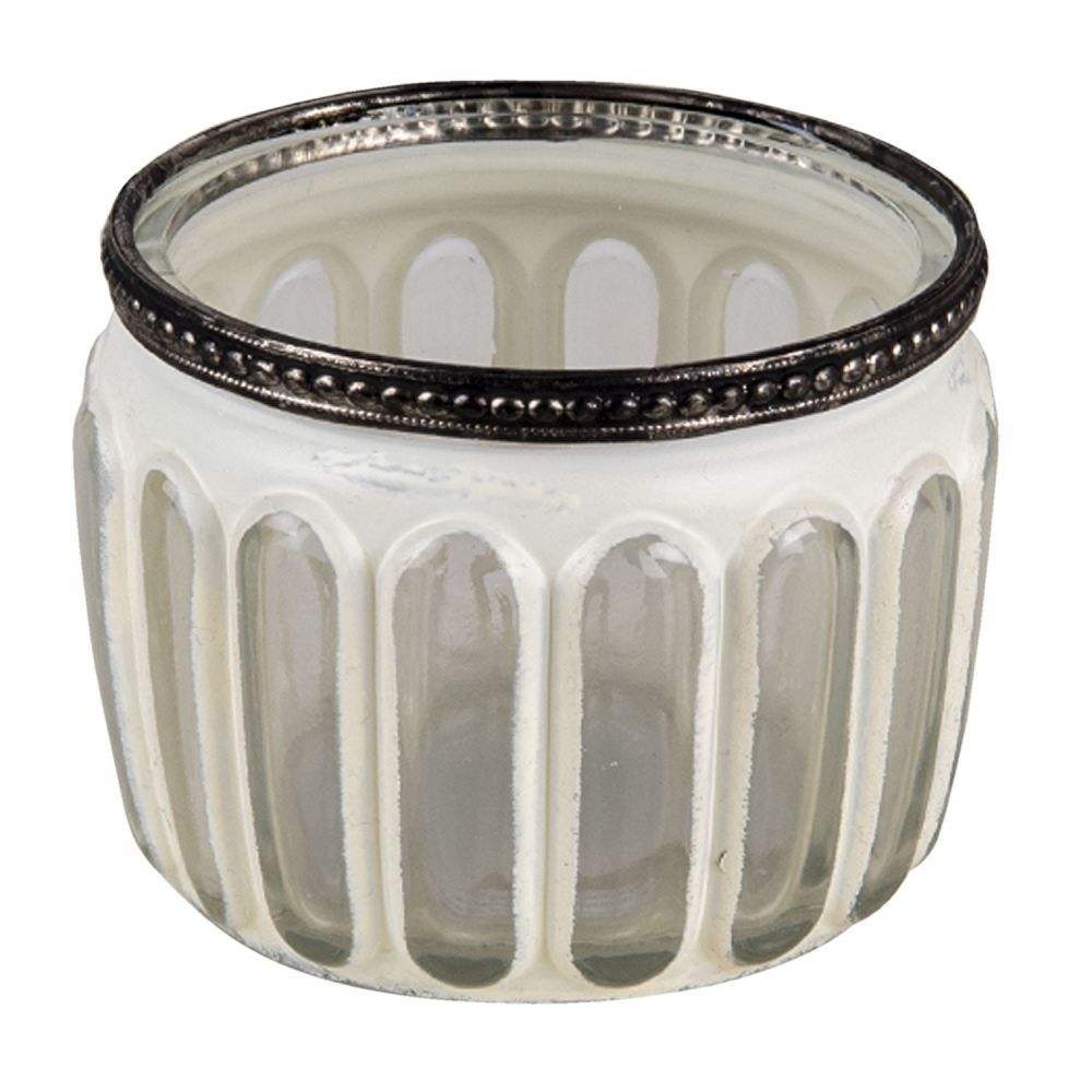 Bílo hnědý skleněný svícen Emilia - Ø 10*8 cm Clayre & Eef - LaHome - vintage dekorace