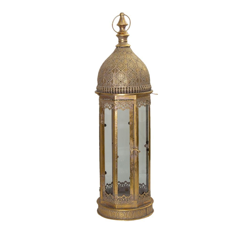 Zlatá kovová zdobená dekorativní lucerna Abú - Ø 21*71 cm Clayre & Eef - LaHome - vintage dekorace