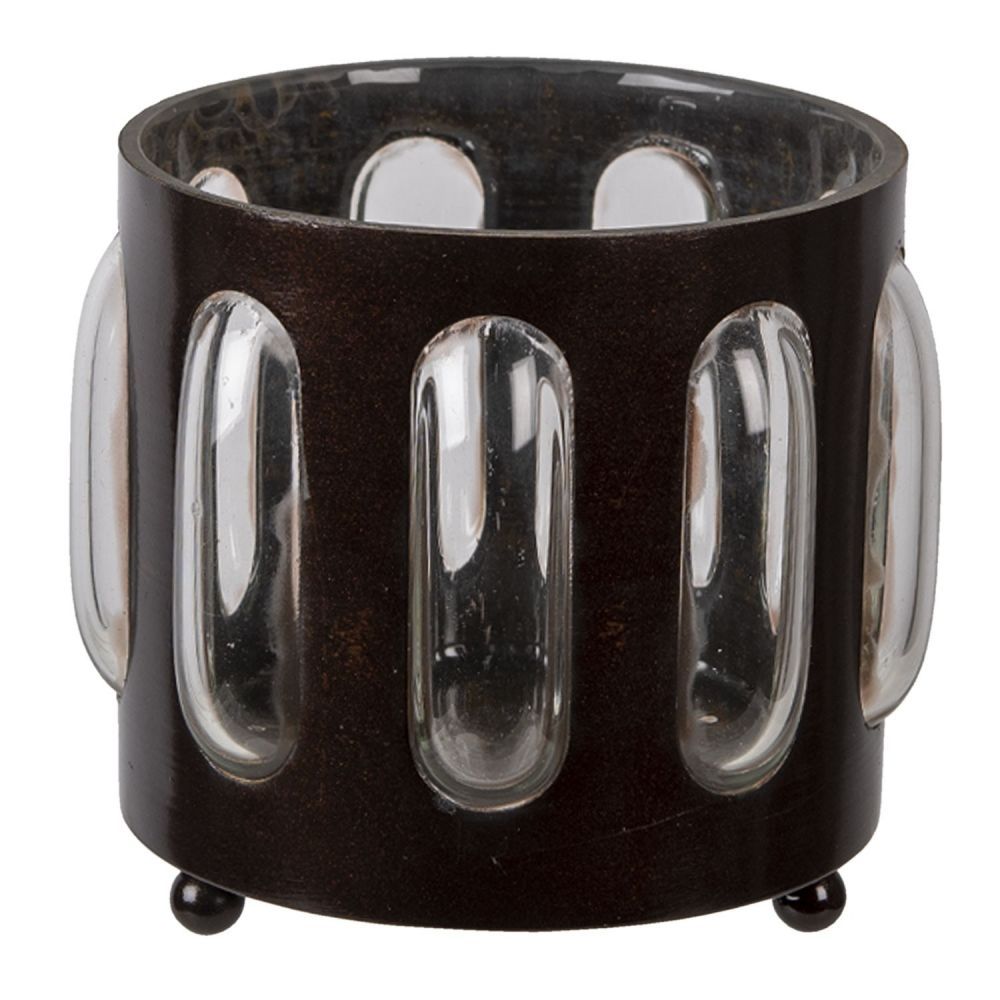 Kovovo skleněný svícen Bubble na čajovou svíčku - Ø 11*13 cm Clayre & Eef - LaHome - vintage dekorace