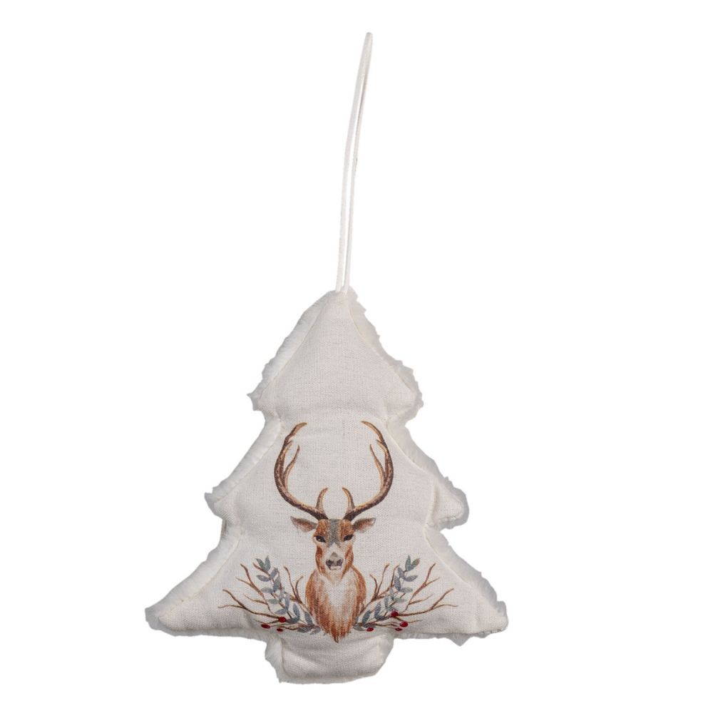 Vánoční béžový látkový stromeček s jelenem - 10*1*11 cm Clayre & Eef - LaHome - vintage dekorace