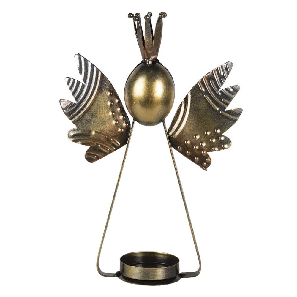 Kovový zlatý svícen Anděl s korunkou - 17*6*25 cm Clayre & Eef - LaHome - vintage dekorace