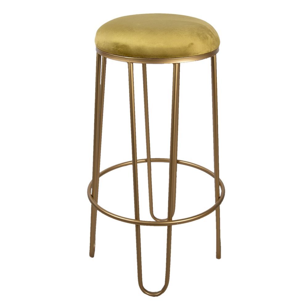 Zlatá kovová barová židle se zlatým sedákem - Ø 41*74 cm Clayre & Eef - LaHome - vintage dekorace