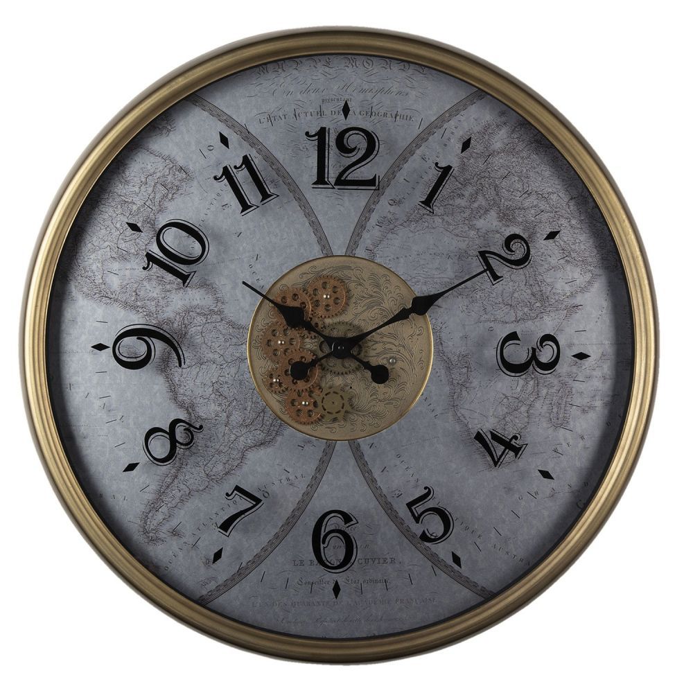 Nástěnné hodiny Michele s mapou světa - Ø 80*10 cm / 1*AA Clayre & Eef - LaHome - vintage dekorace