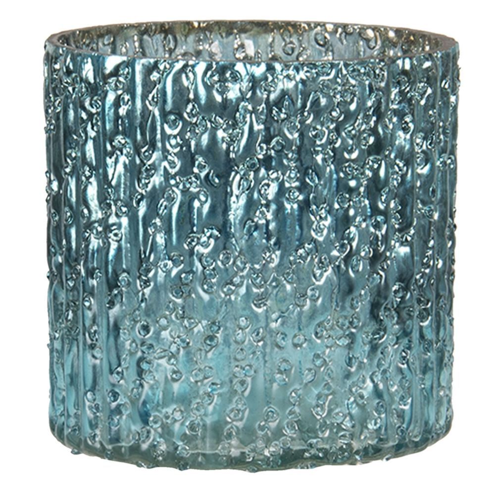 Modrý skleněný svícen Blavy S - Ø 8*8 cm Clayre & Eef - LaHome - vintage dekorace