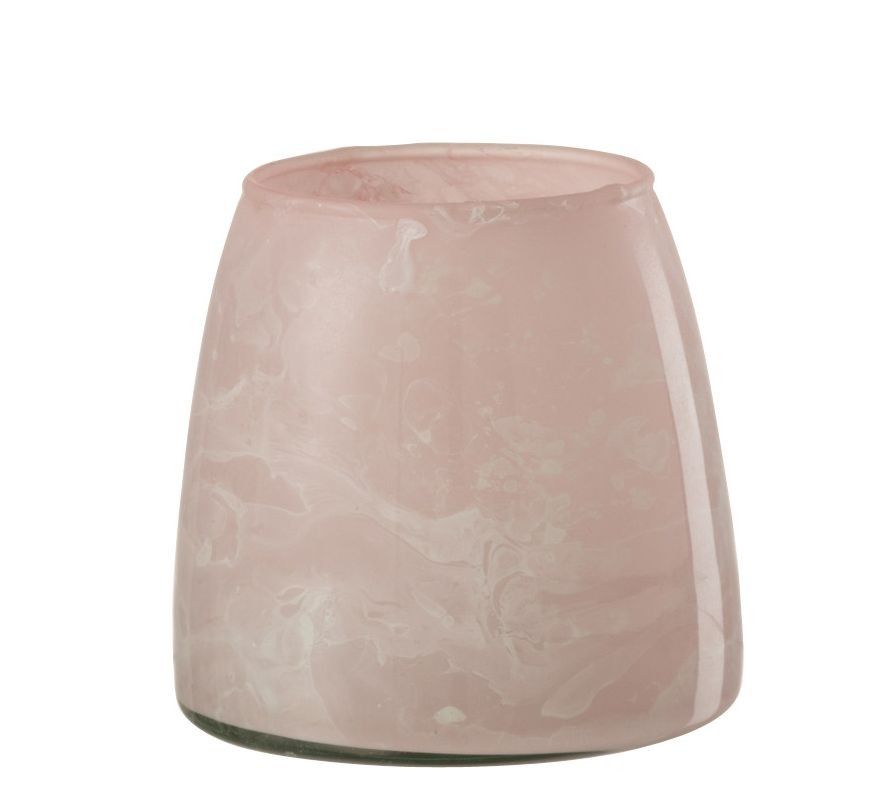 Růžový mramorovaný skleněný svícen - Ø 9 * 9 cm J-Line by Jolipa - LaHome - vintage dekorace
