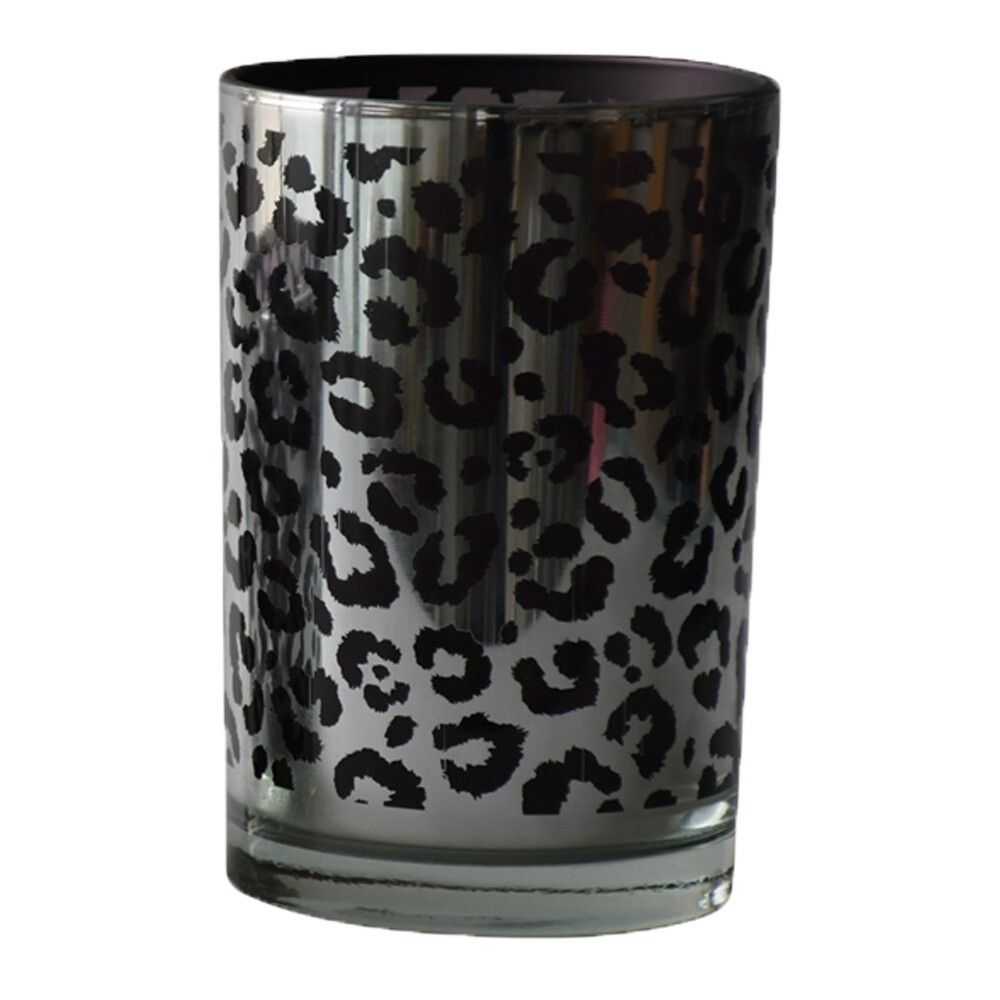 Stříbrný skleněný svícen Leo s motivem leoparda - 12*12*18cm Mars & More - LaHome - vintage dekorace