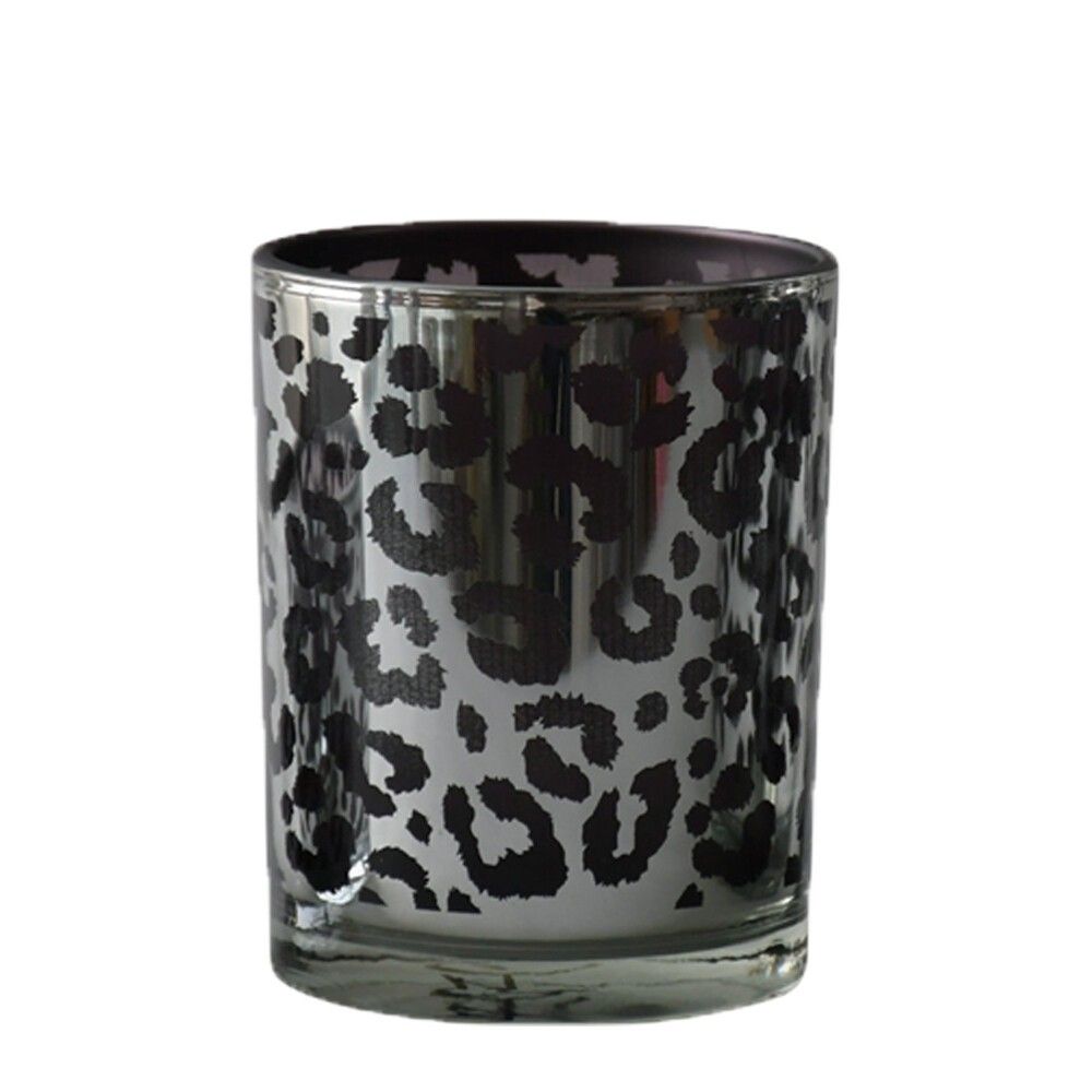 Stříbrný skleněný svícen Leo s motivem leoparda - 10*10*12,5cm Mars & More - LaHome - vintage dekorace