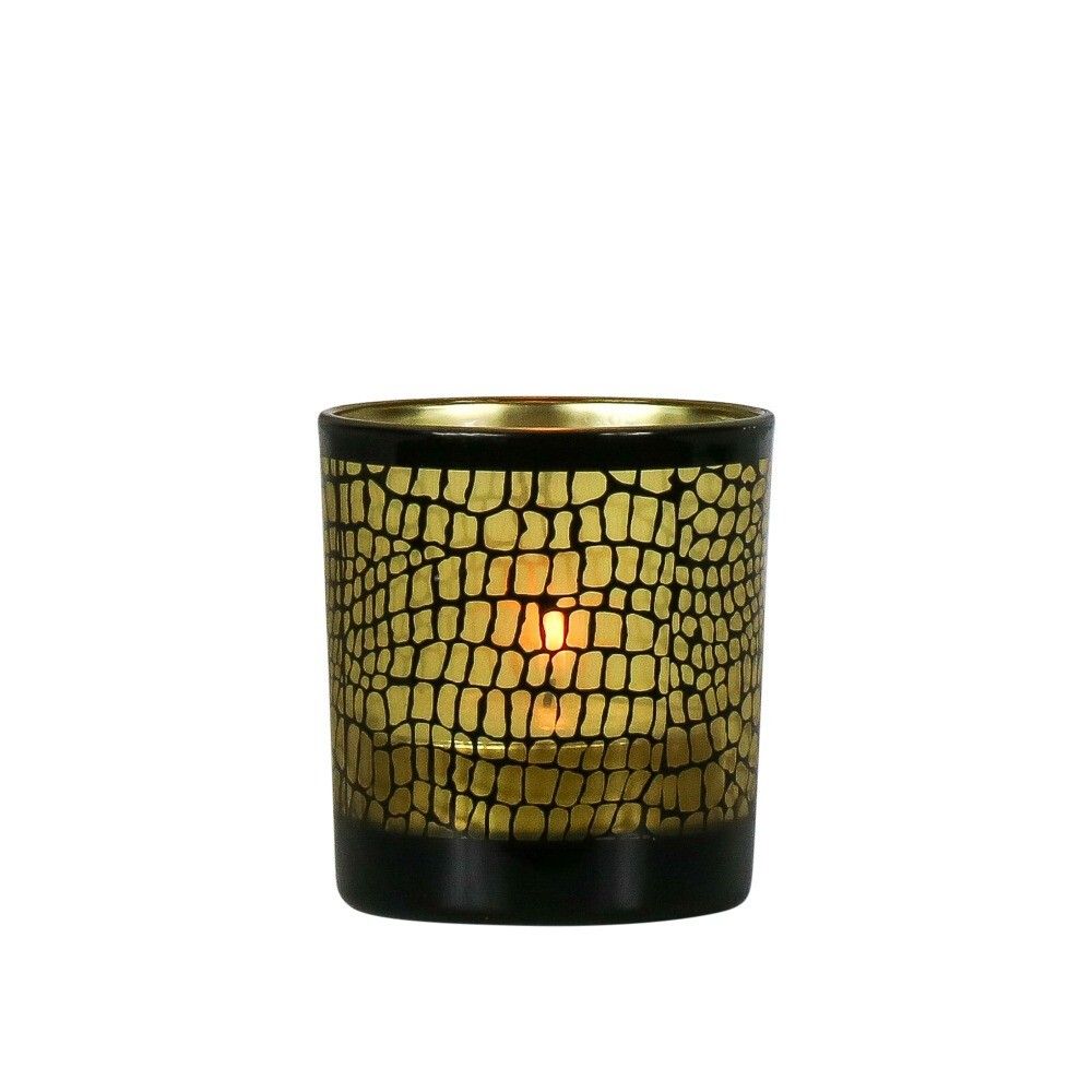 Hnědo černý skleněný svícen Croco na čajovou svíčku S - 7,3*7,3*8cm Mars & More - LaHome - vintage dekorace
