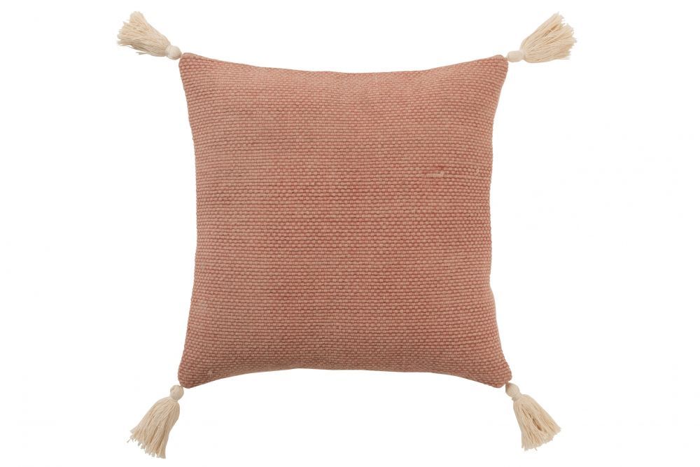 Staro-růžový bavlněný polštář se střapci Crocheted - 45*45 cm J-Line by Jolipa - LaHome - vintage dekorace