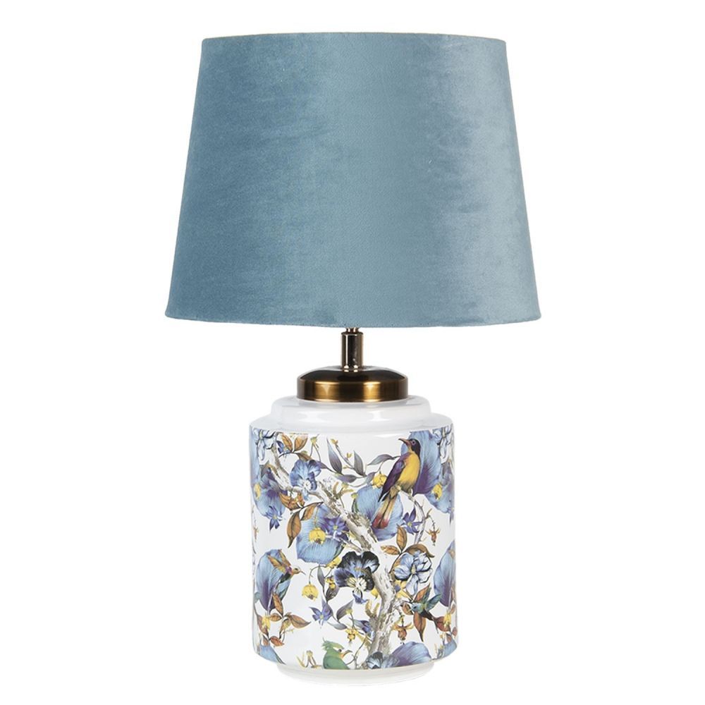 Bílo modrá stolní lampa s ptáčky - Ø 25*41 cm / E27 Clayre & Eef - LaHome - vintage dekorace