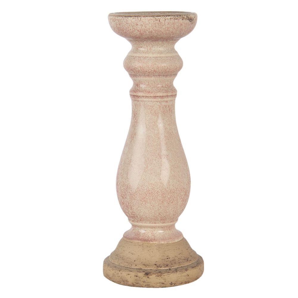 Světle růžový svícen se zdobenou nohou - Ø 14*36 cm Clayre & Eef - LaHome - vintage dekorace