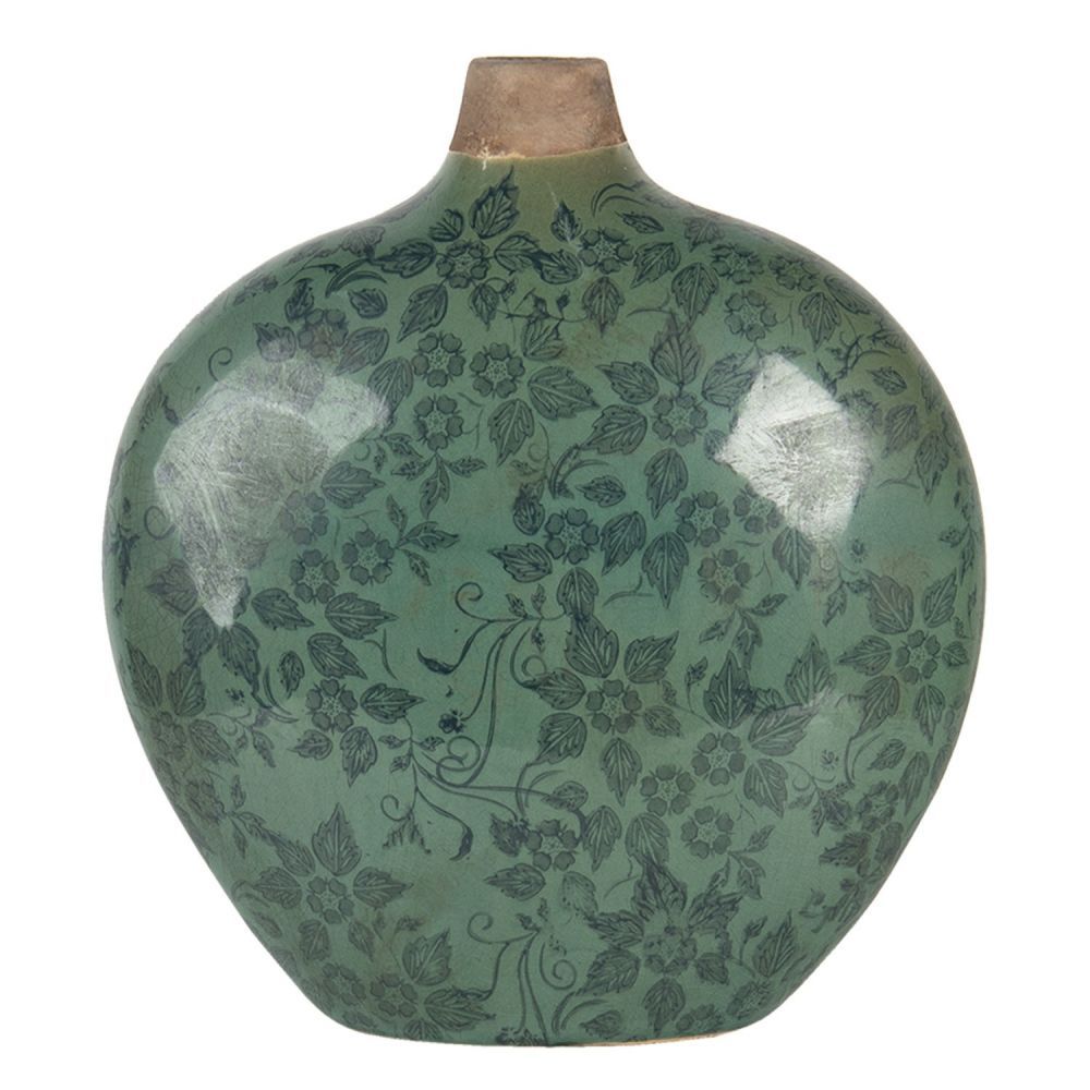 Zelená váza Camil s květy a patinou  - 23*11*26 cm Clayre & Eef - LaHome - vintage dekorace