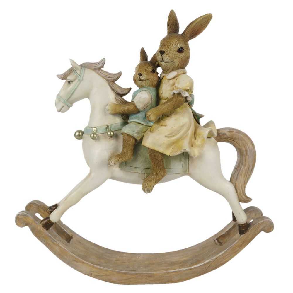 Velikonoční dekorace králíčků na houpacím koníkovi - 19*5*20 cm Clayre & Eef - LaHome - vintage dekorace